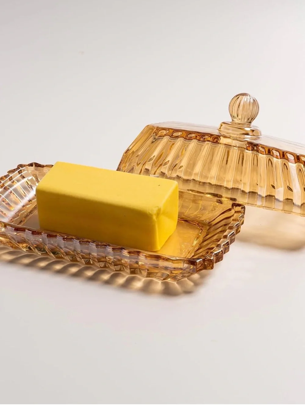 Champagne Color Glass Butter Dish with Lid for Countertop